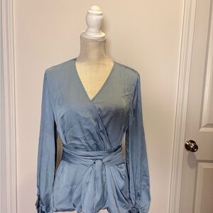 INC International Concepts Sky Blue Wrap Blouse
